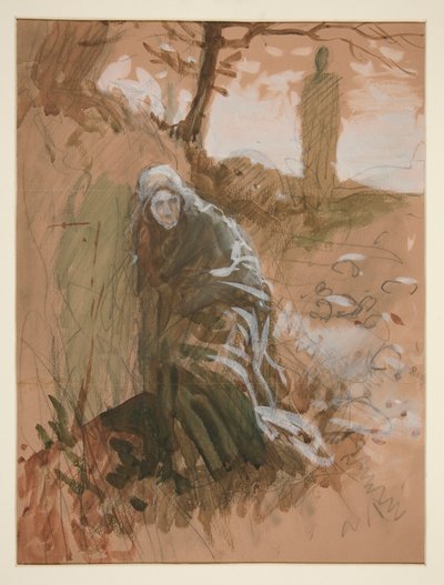 Figur i skogen - oidentifierad illustration av Edwin Austin Abbey