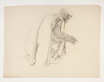 Figurstudie för Sir Lancelot och Sir Bors outfit Galahad med hans sporrar, från The Quest of the Holy Grail (andra i en serie av femton målningar för Boston Public Library, färdigställd 1901) av Edwin Austin Abbey