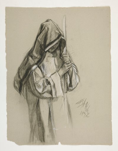 Figurstudie för Sir Lancelot och Sir Bors outfit Galahad med hans sporrar, från The Quest of the Holy Grail (andra i en serie av femton målningar för Boston Public Library, färdigställd 1901) av Edwin Austin Abbey
