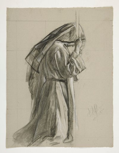 Figurstudie för riddaren av Sir Galahad, från The Quest of the Holy Grail (en serie med femton målningar för Boston Public Library, färdigställd 1901) av Edwin Austin Abbey