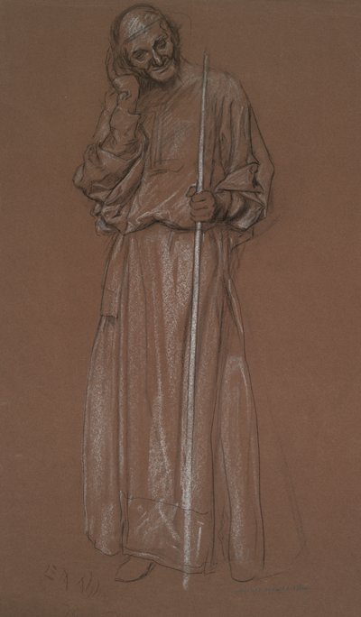 Figurstudie, gubbe med stav, möjligen Polonius i av Edwin Austin Abbey