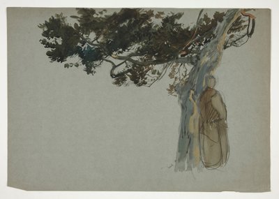 Figurer som står under ett träd - (oidentifierad illustration) av Edwin Austin Abbey