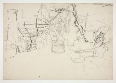 Figurer som går bland gamla ruiner(?) - (oidentifierad illustration) av Edwin Austin Abbey