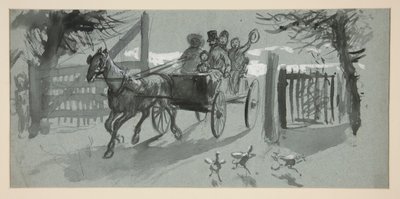 Grupp människor i en öppen vagn - (oidentifierad illustration) av Edwin Austin Abbey