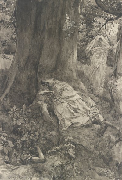 Hermia i skogen, illustration till akt III, scen II, En midsommarnatt av Edwin Austin Abbey
