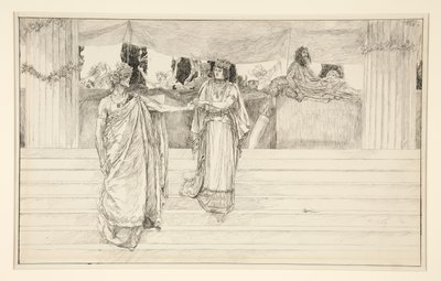 Hermione ber Polixenes - Akt I, Scen II, Vintern av Edwin Austin Abbey
