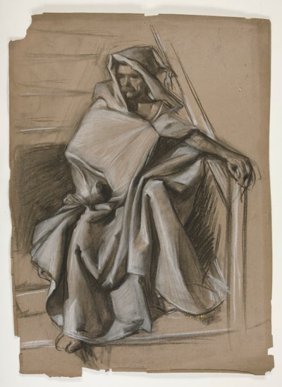 Heliga gral-serien. Hodded figurstudie. av Edwin Austin Abbey
