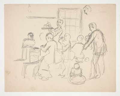 Interiör restaurangscen(?) - oidentifierad illustration av Edwin Austin Abbey