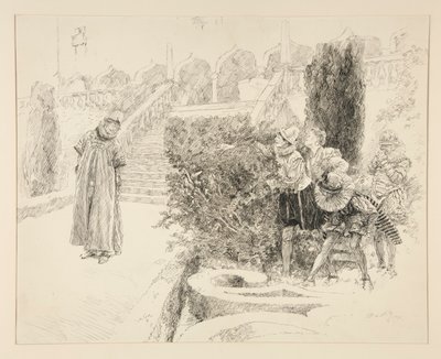 Malvolio hittar brevet, illustration till akt II, scen v, tolfte natten av Edwin Austin Abbey
