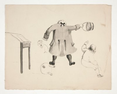 Man som svänger hink på två pojkar (recto); Två män bakom en vägg (verso) av Edwin Austin Abbey