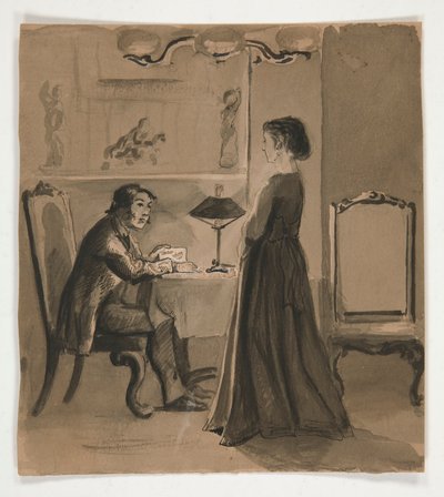 Man och kvinna i en interiör - oidentifierad illustration av Edwin Austin Abbey