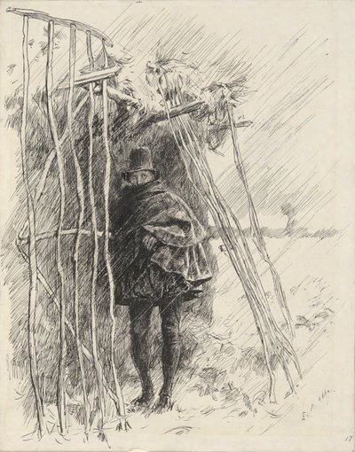 Man in Rain, studera för illustration till av Edwin Austin Abbey