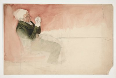 Man sitter och undersöker insidan av en skål - (oidentifierad illustration) av Edwin Austin Abbey