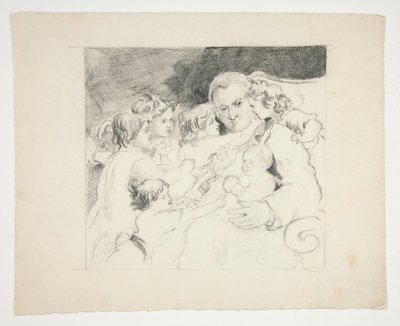 Man med barn runt honom - oidentifierad illustration av Edwin Austin Abbey