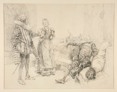 Maria, Sir Andrew och Toby, illustration till akt I, scen iii, tolfte natten av Edwin Austin Abbey