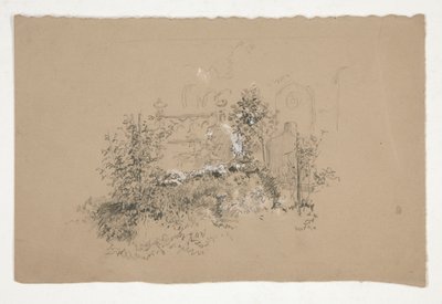Bevuxen trädgård(?) kyrkogård(?) av Edwin Austin Abbey