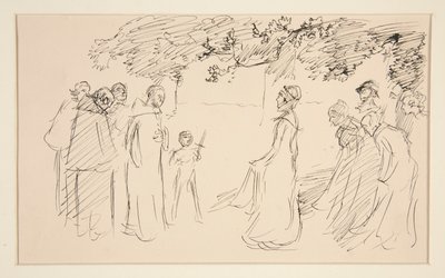 Människor i medeltida klänning, utanför - oidentifierad illustration av Edwin Austin Abbey
