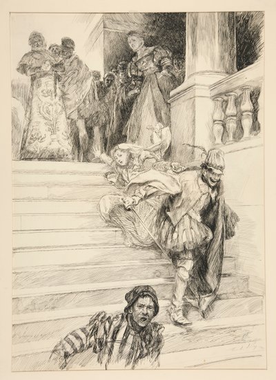 Petruchio bär av sin brud, från akt III, Scene II, Taming of the Shrew av Edwin Austin Abbey