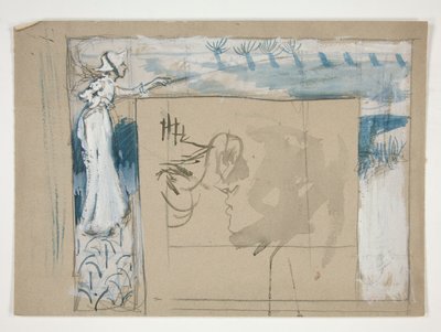 Preliminär skiss för en kakelkaklad kamin av Edwin Austin Abbey