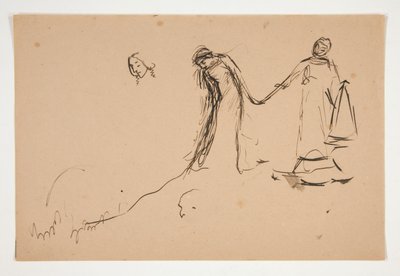 Preliminär skiss av Helena och Lafeu för akt IV, scen III, alla av Edwin Austin Abbey