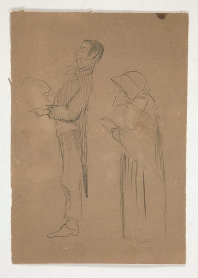 Profil Studier av man och gammal kvinna (recto); Tre skisser av huvuden och oidentifierad skiss (verso) av Edwin Austin Abbey