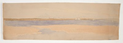 Flodlandskap med stad på Far Shore av Edwin Austin Abbey