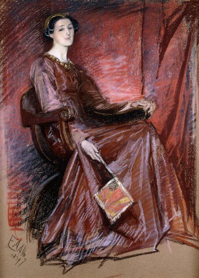 Sittande kvinna med elisabethansk huvudbonad, 1897 av Edwin Austin Abbey