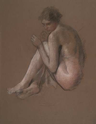 Sittande naken kvinnofigur. av Edwin Austin Abbey