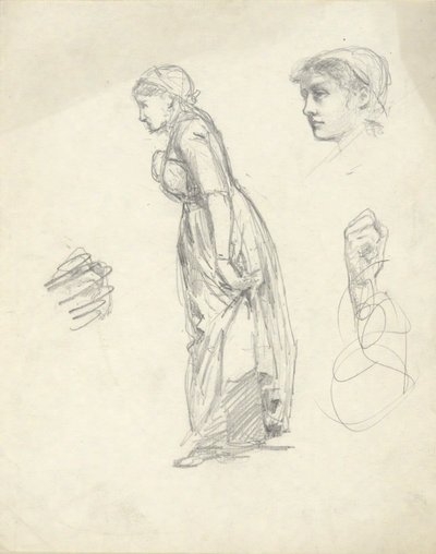 Studieblad: Kvinna, huvud och händer av Edwin Austin Abbey