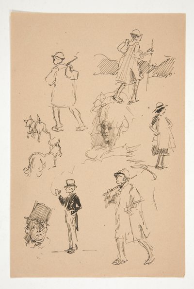 Ark med skisser av landsfigurer av Edwin Austin Abbey