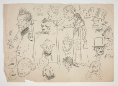 Ark med skisser av ansikten av Edwin Austin Abbey