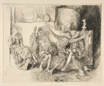 Sir Toby och hans följeslagare, illustration till akt II, scen iii, tolfte natten av Edwin Austin Abbey