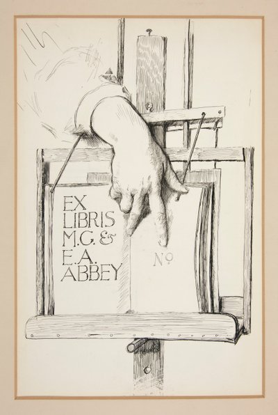 Skiss för Ex Libris: M.G. & E.A. Kloster av Edwin Austin Abbey