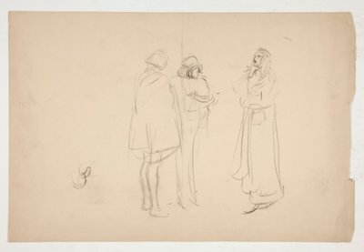 Skiss av tre män, från Merchant of Venice av Edwin Austin Abbey