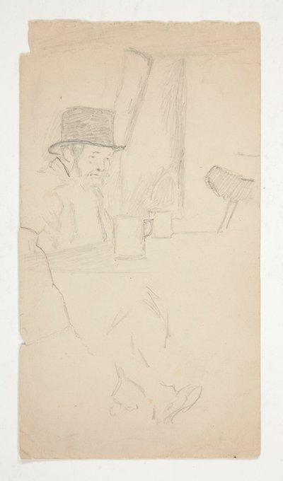 Skiss av en förlamad man som sitter vid bordet i baren av Edwin Austin Abbey