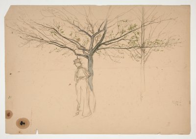 Skiss av en figur under ett träd av Edwin Austin Abbey