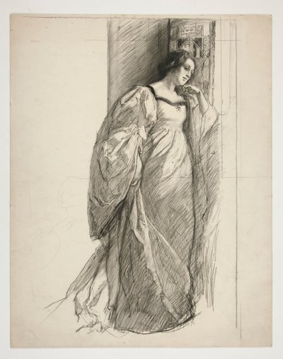 Skiss av en dam, illustration för av Edwin Austin Abbey