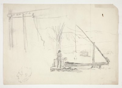 Skiss av en man vid en brunn av Edwin Austin Abbey