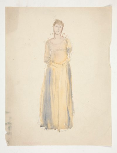 Skiss av en kvinna (klädd i gult) - kostymstudie för en pjäs? av Edwin Austin Abbey