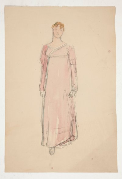 Skiss av en kvinna i rosa - kostymstudie för en pjäs? av Edwin Austin Abbey