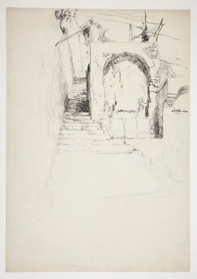 Skiss av en utomhustrappa (italiensk pergola, för bokillustration) av Edwin Austin Abbey