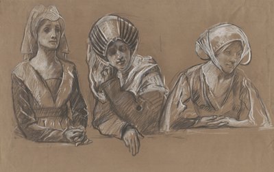Studier av 3 kvinnor för Royal Exchange. av Edwin Austin Abbey