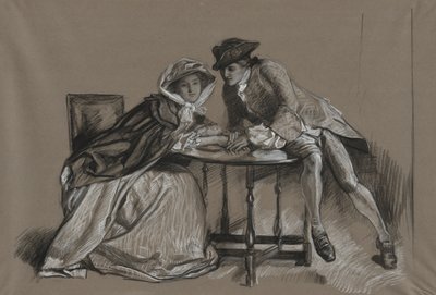 Studie. Lady och Gentleman i samtal över ett bord av Edwin Austin Abbey