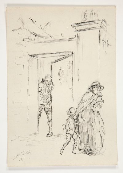 Studie för .1208 - illustration för Oliver Goldsmith av Edwin Austin Abbey