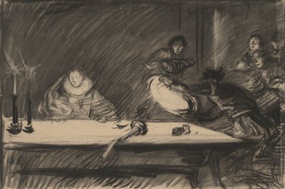 Studie för Petruchio välter grävgravaren - Akt IV, Scene I, The Taming of the Shrew av Edwin Austin Abbey
