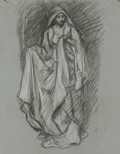 Studie för draperad kvinna, figurstudie för The Quest of the Holy Grail (serie med 15 målningar för Boston Public Library, färdig 1901) av Edwin Austin Abbey