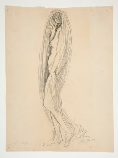 Studie för figur av 7 pm för av Edwin Austin Abbey