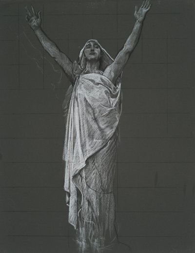Studie för figuren av Religion rondel i rotundan av State Capitol Building i Harrisburg, Pennsylvania, 1902-1911 av Edwin Austin Abbey