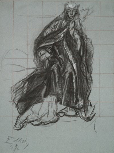 Studie för drottningen, från The Play Scene, Hamlet, akt 3, scen 2 av Edwin Austin Abbey