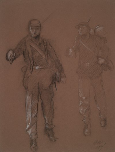 Studie för figurerna av två inbördeskrigssoldater, i av Edwin Austin Abbey